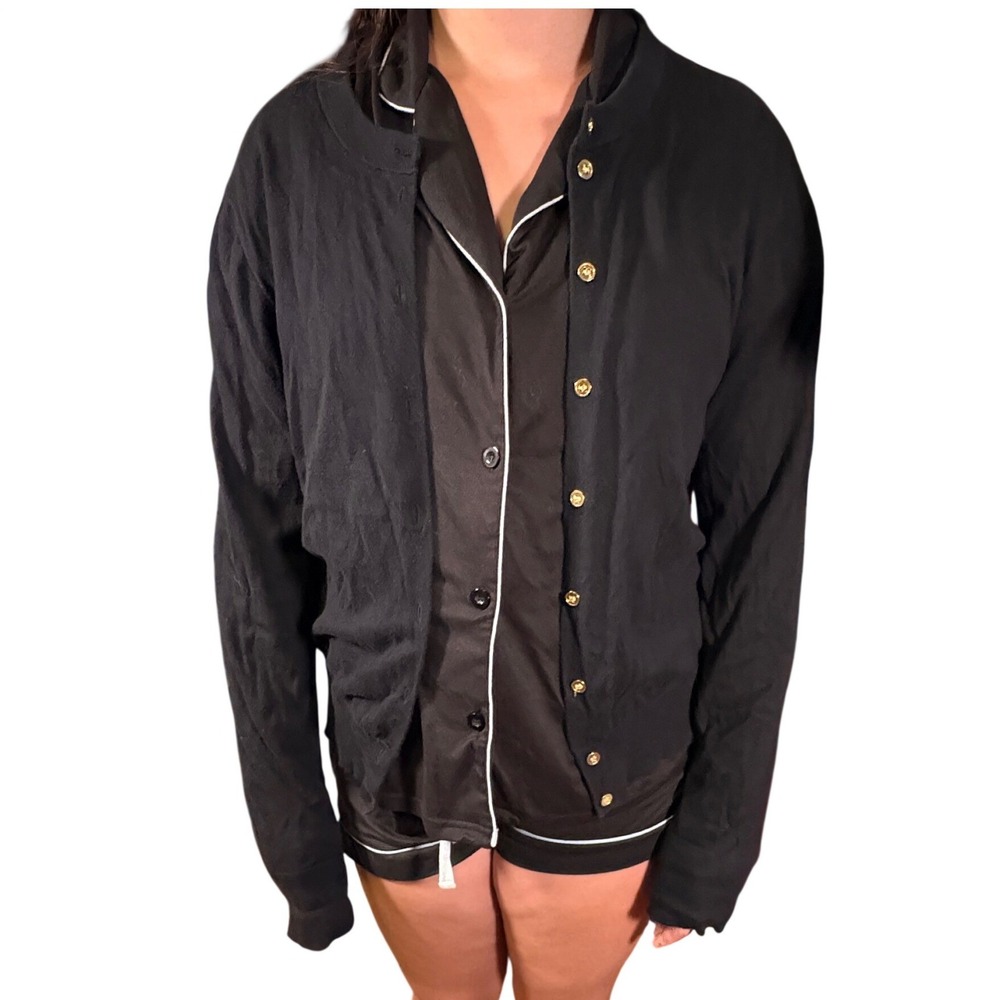 J.Crew Cardigan Sweater Women XL Black Good Gold Buttons Cotton Knit